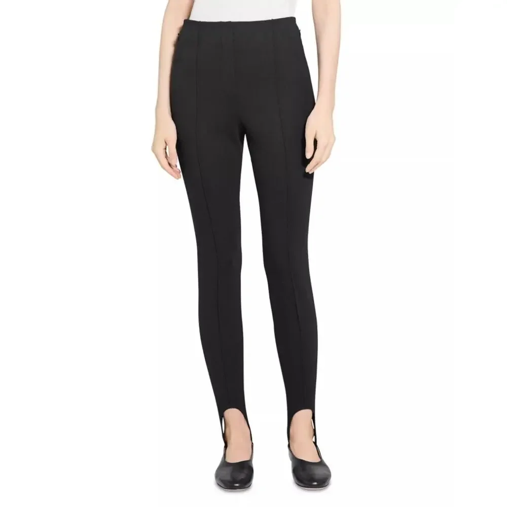 Theory Women Black Viscose Stretch Casual Stirrup Pintuck Slim Pants Size US 0 - Picture 1 of 8